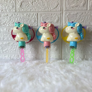 Unicorn bubble wand with a flying saucer toy